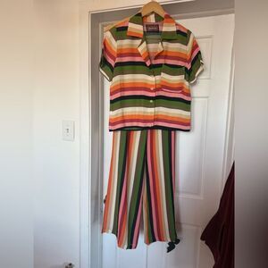 Reformation Striped Set size small top 100% linen, size 4 pants viscose